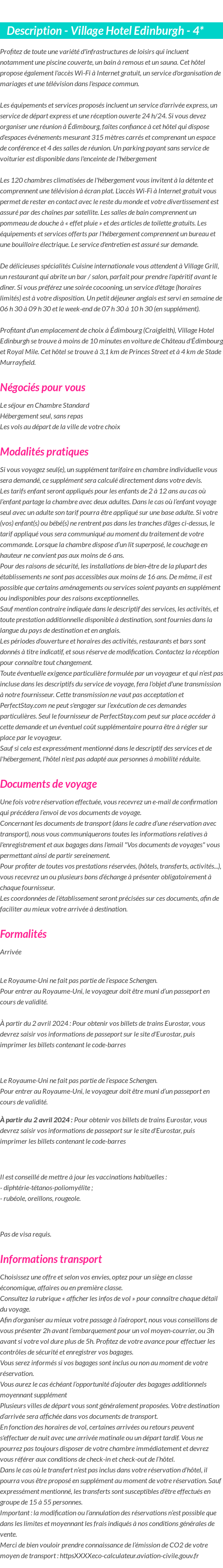 Détails du séjour