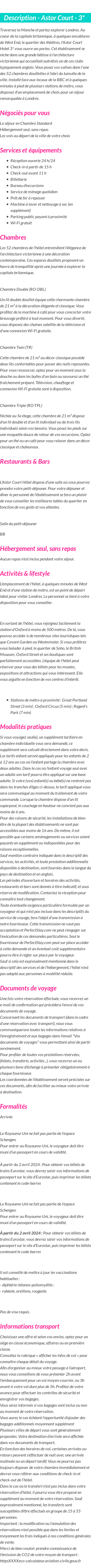 Détails du séjour