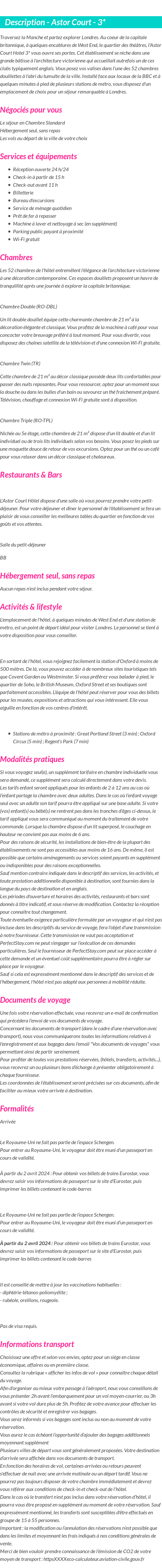 Détails du séjour