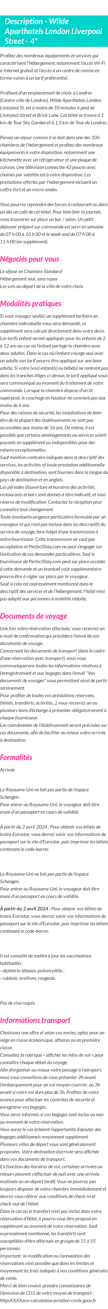 Détails du séjour