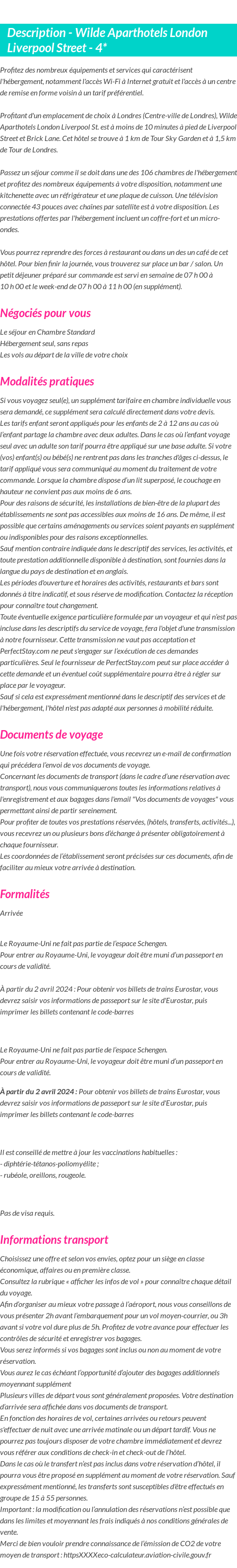 Détails du séjour