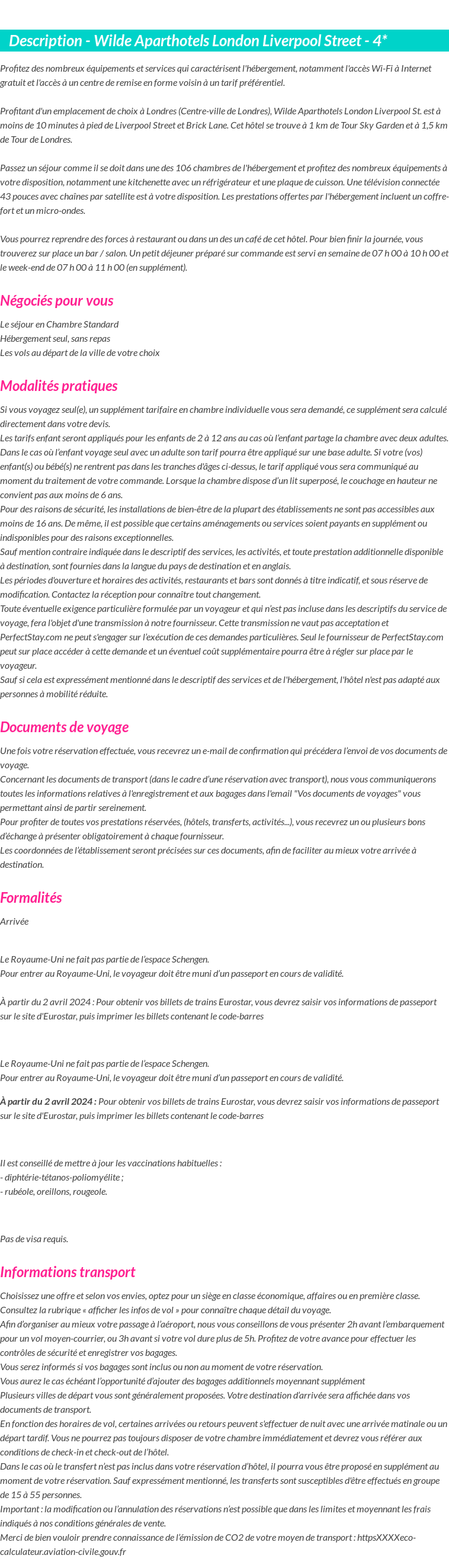 Détails du séjour