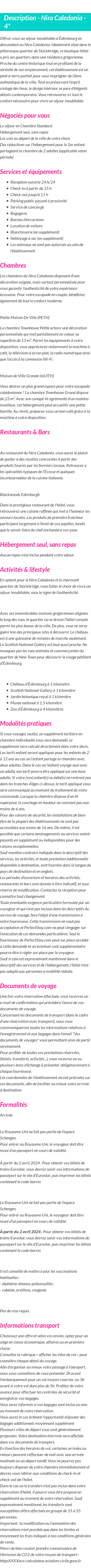 Détails du séjour