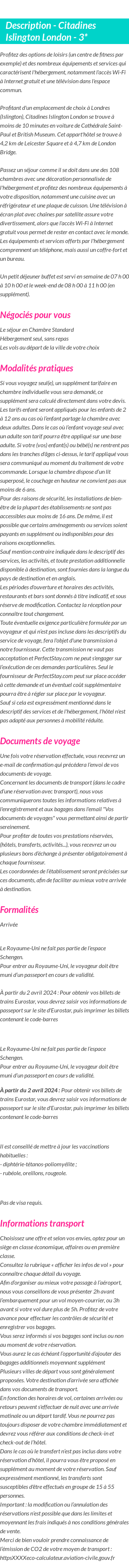 Détails du séjour