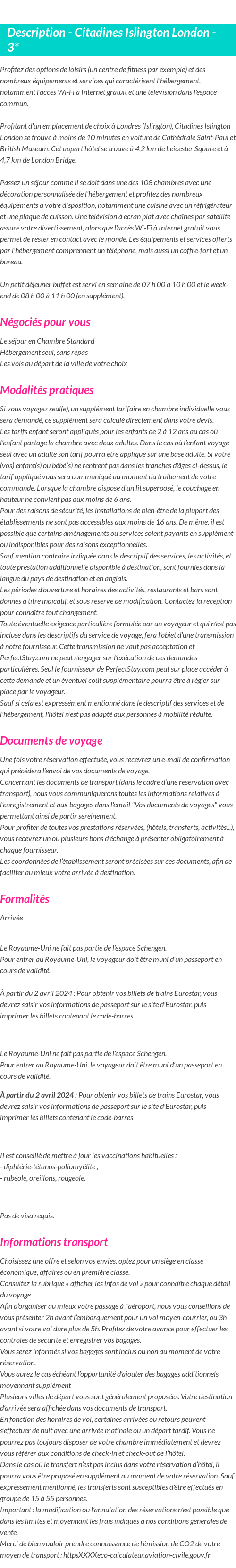 Détails du séjour