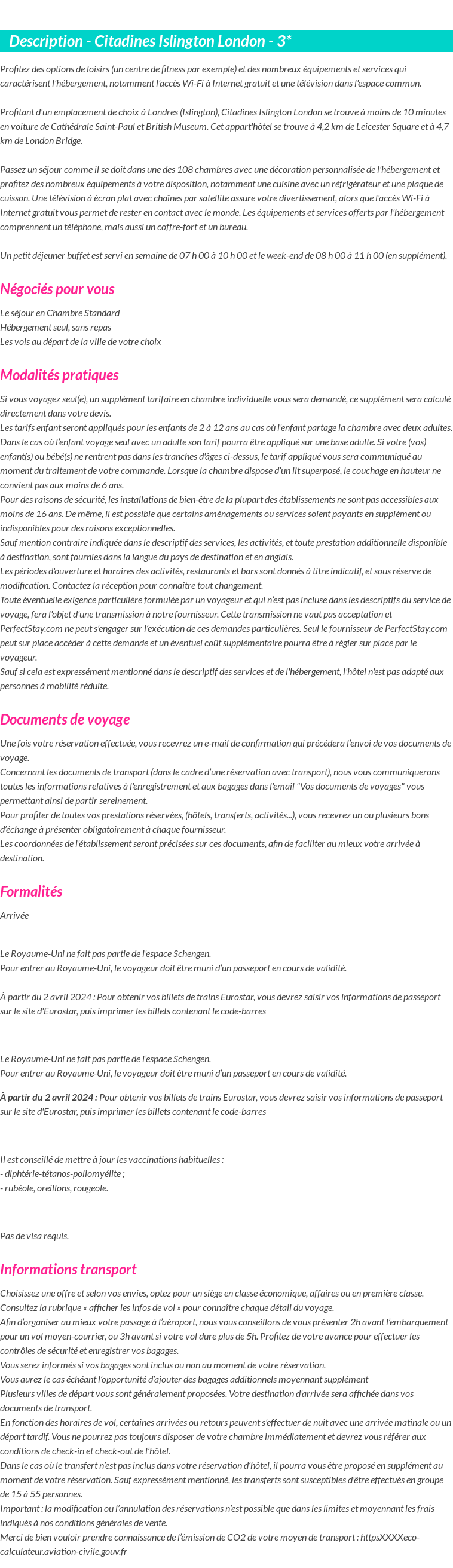 Détails du séjour
