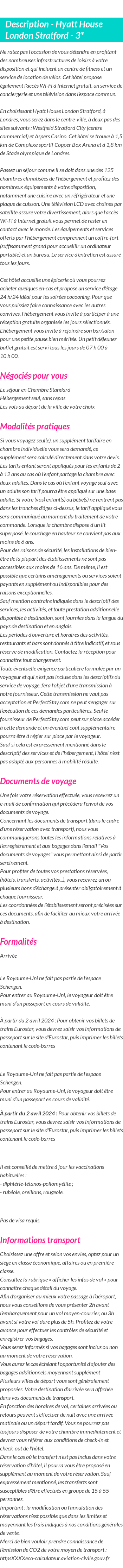 Détails du séjour