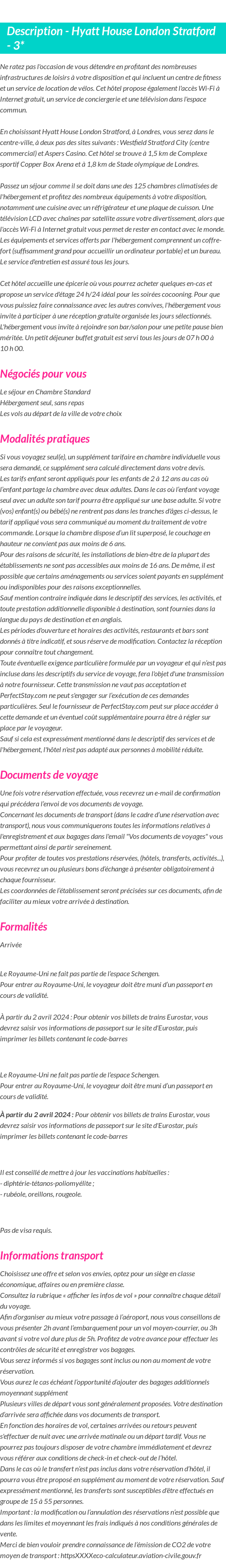 Détails du séjour