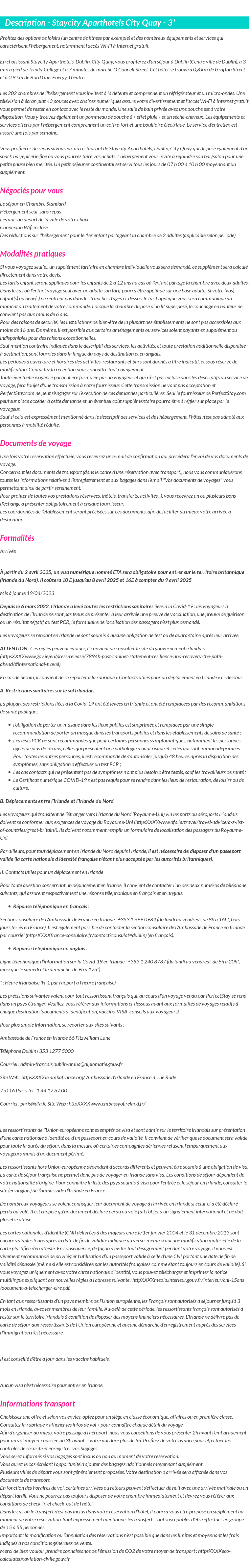 Détails du séjour