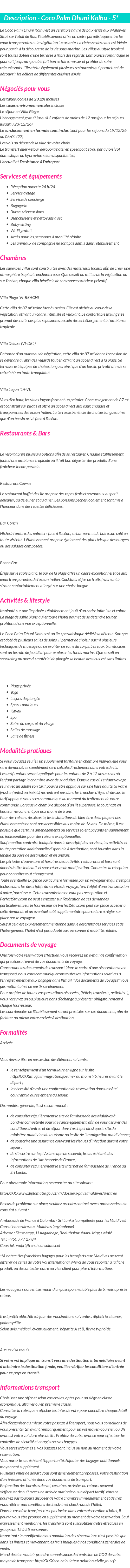 Détails du séjour