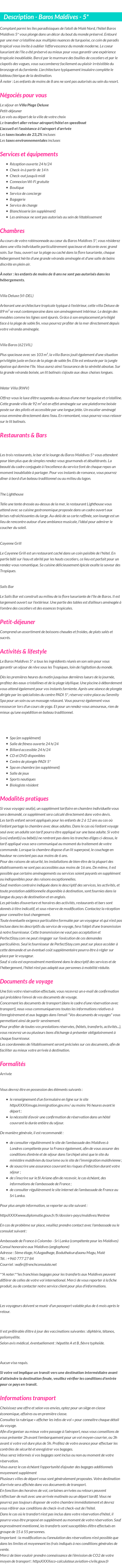 Détails du séjour