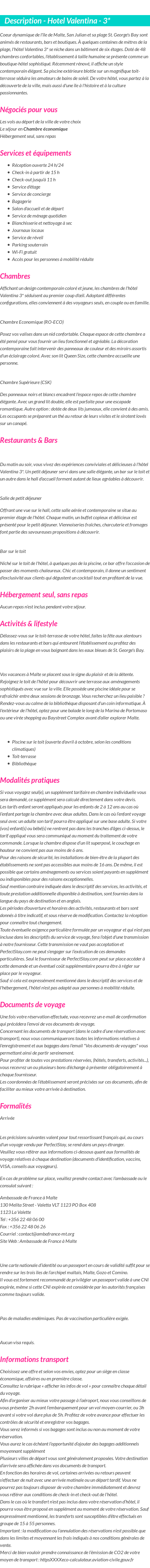 Détails du séjour