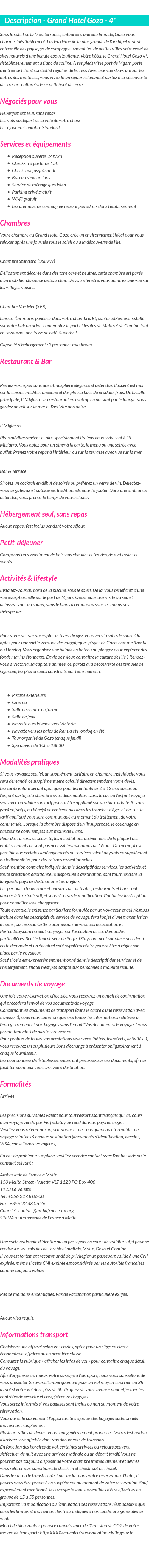 Détails du séjour