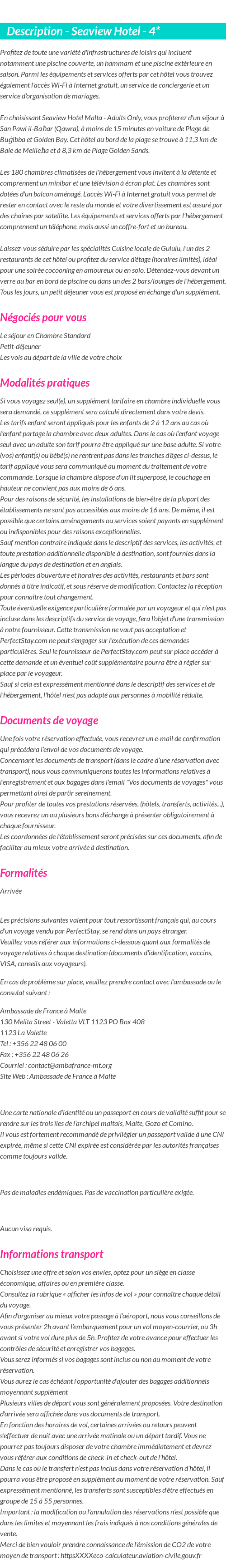 Détails du séjour