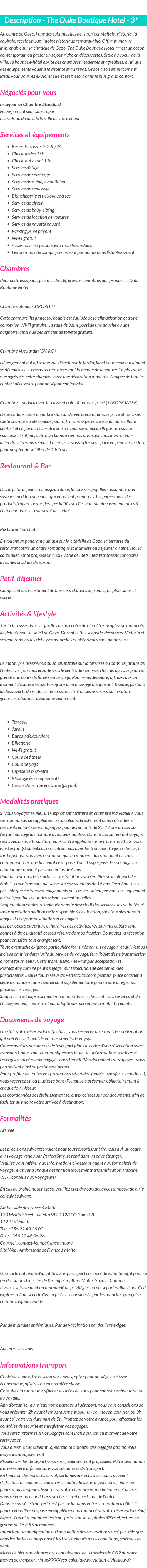 Détails du séjour