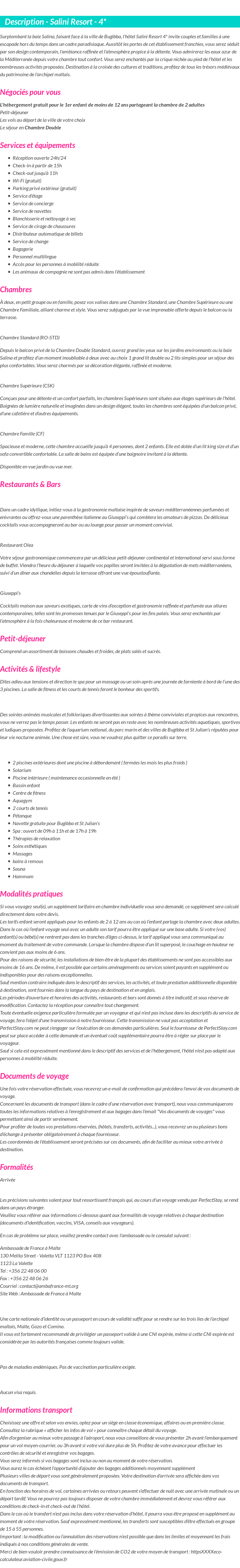 Détails du séjour