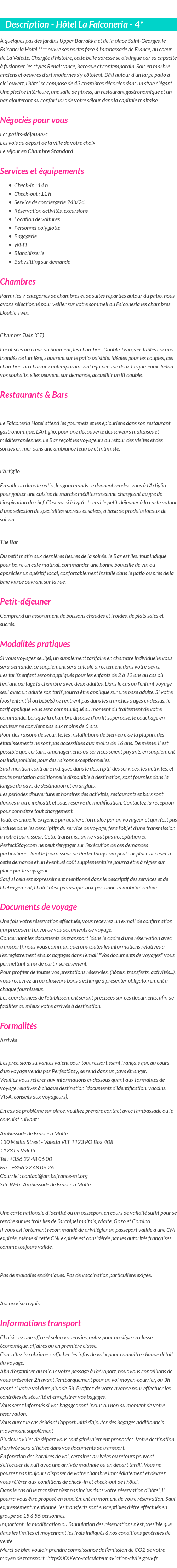 Détails du séjour