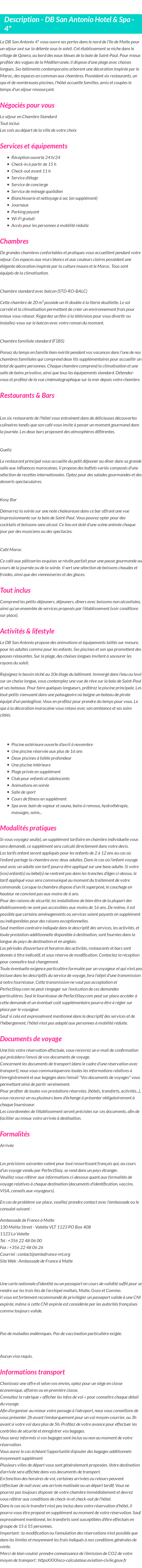 Détails du séjour