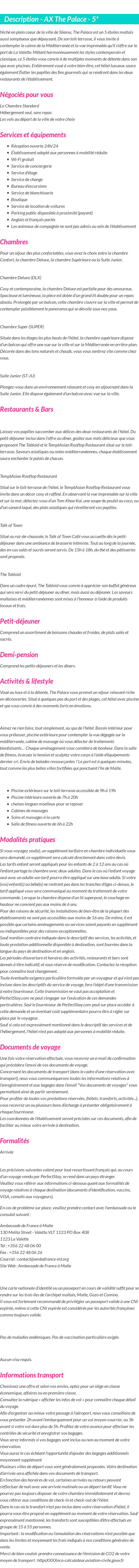 Détails du séjour