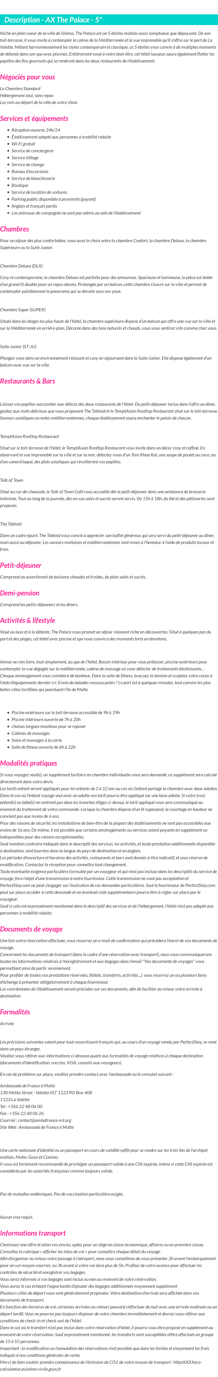 Détails du séjour