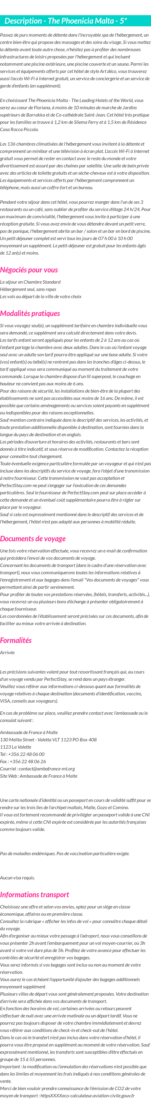 Détails du séjour