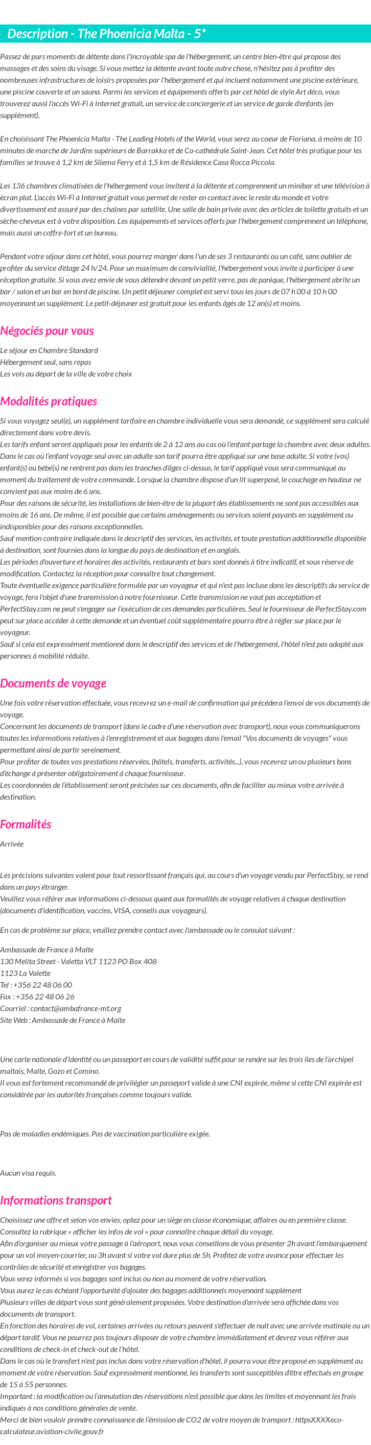 Détails du séjour
