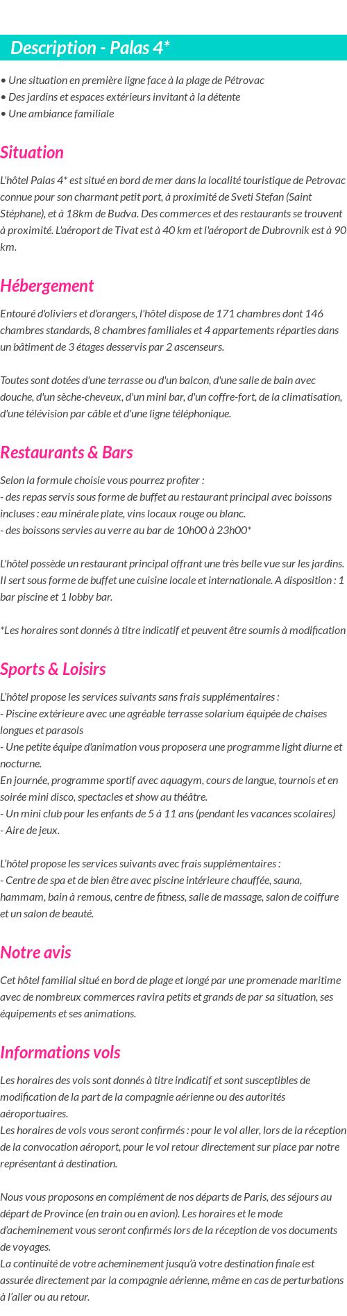 Détails du séjour