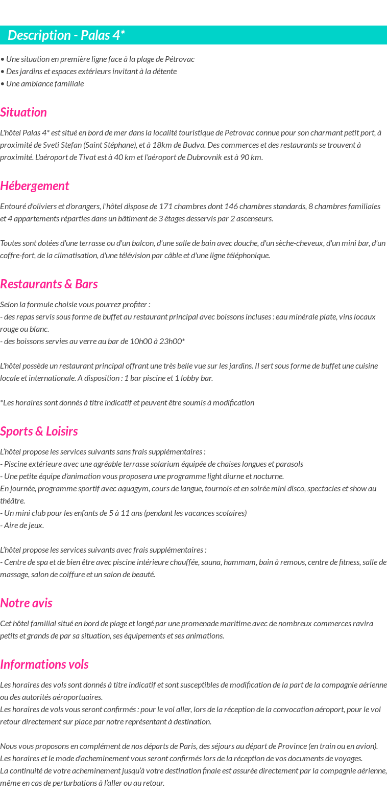 Détails du séjour