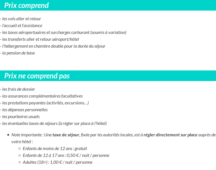 Conditions tarifaires