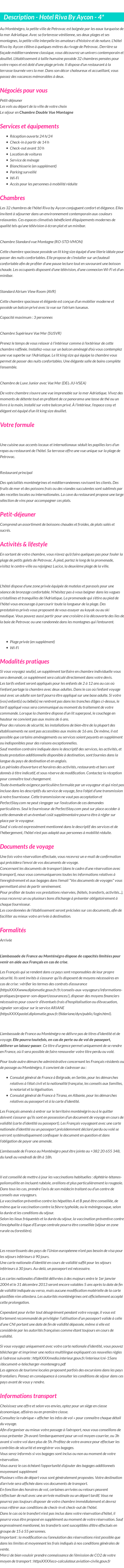 Détails du séjour