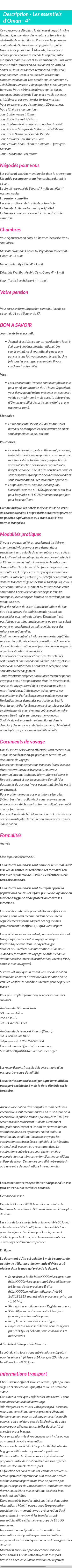 Détails du séjour