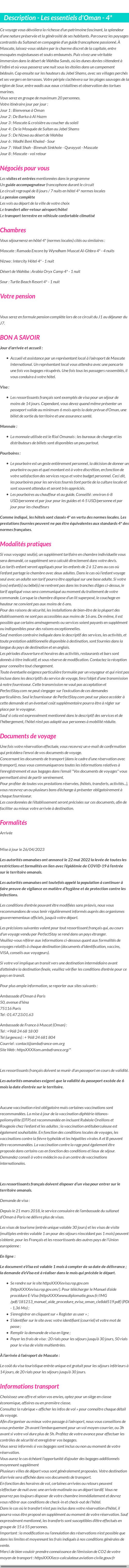 Détails du séjour