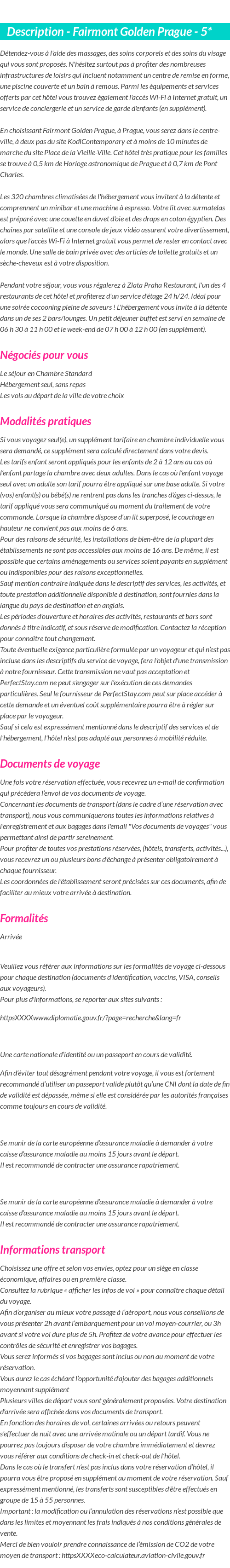 Détails du séjour