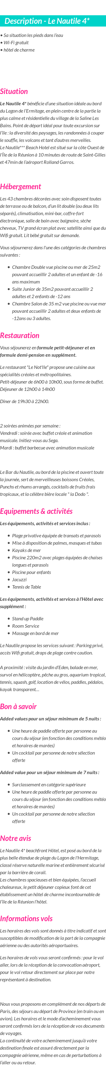 Détails du séjour