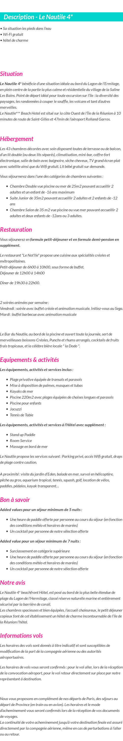 Détails du séjour