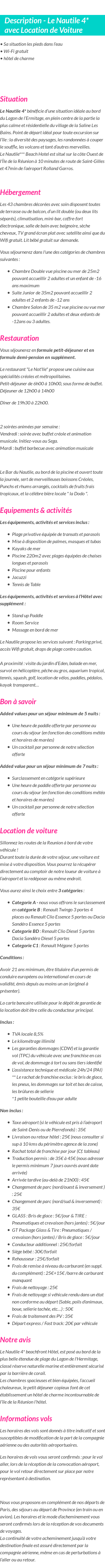 Détails du séjour