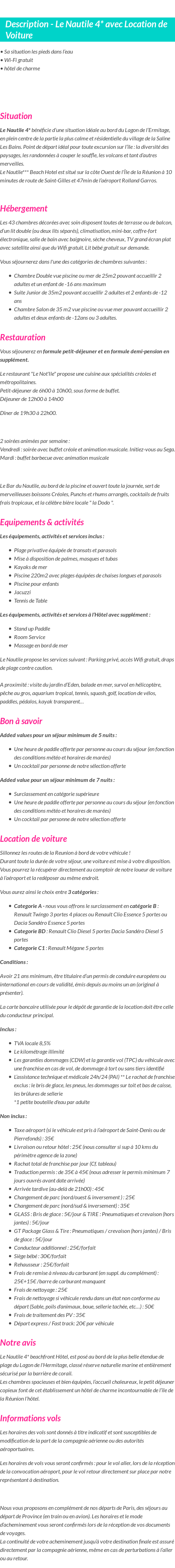 Détails du séjour