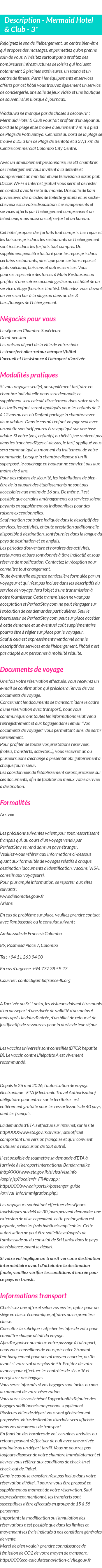 Détails du séjour