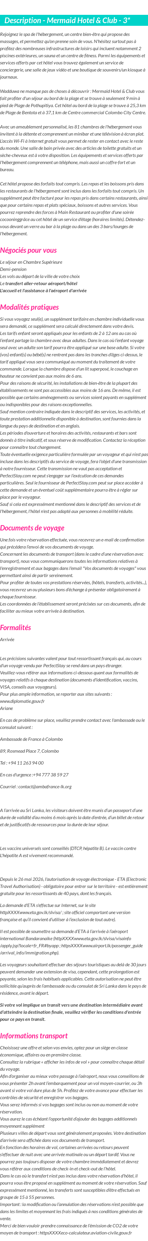 Détails du séjour