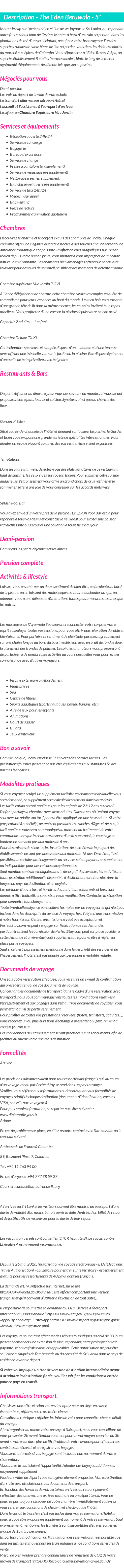Détails du séjour