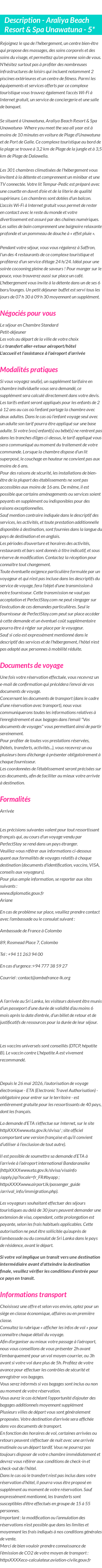 Détails du séjour
