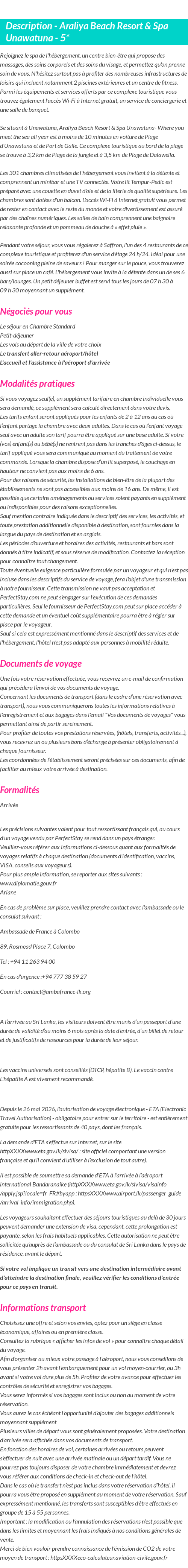 Détails du séjour