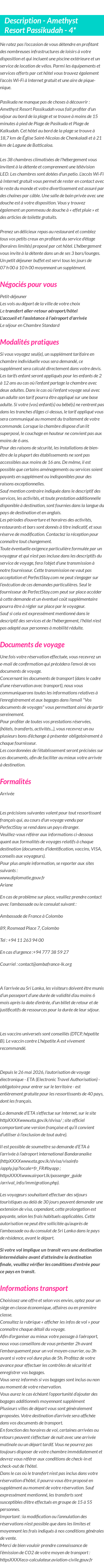 Détails du séjour