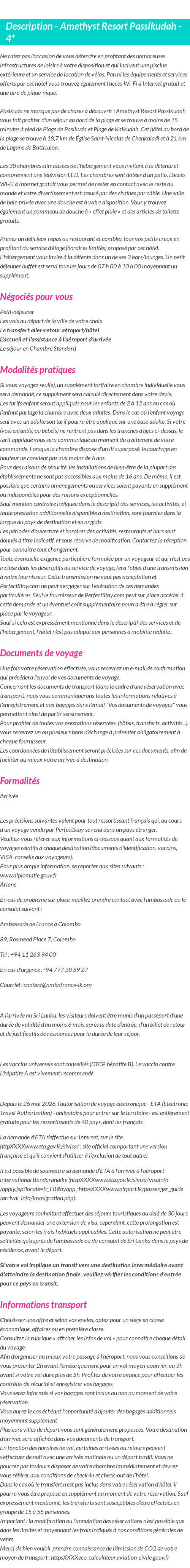 Détails du séjour