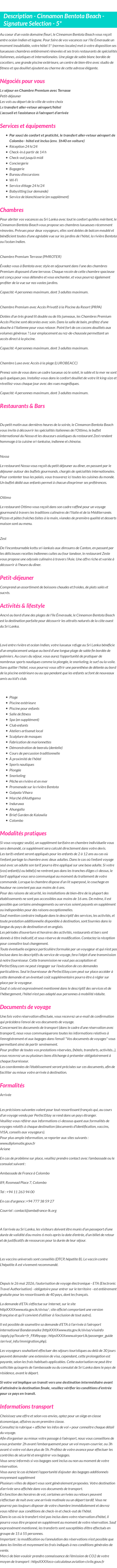 Détails du séjour