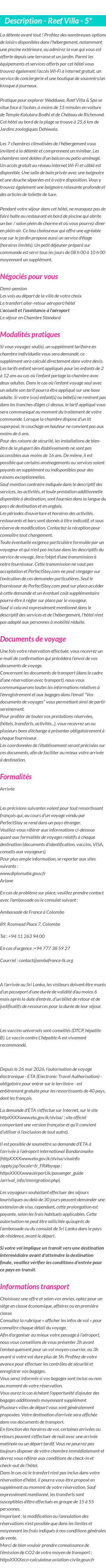 Détails du séjour