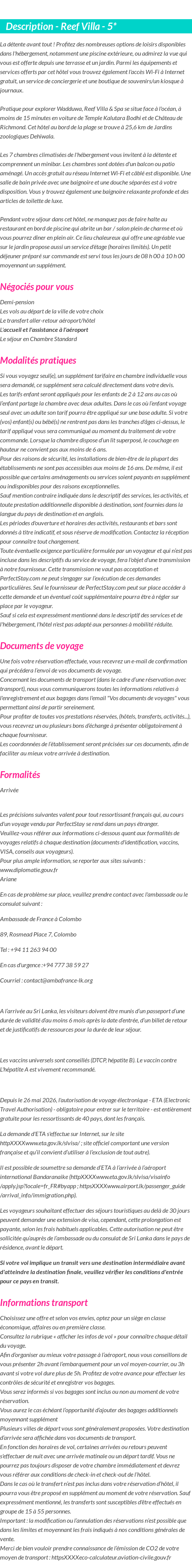 Détails du séjour