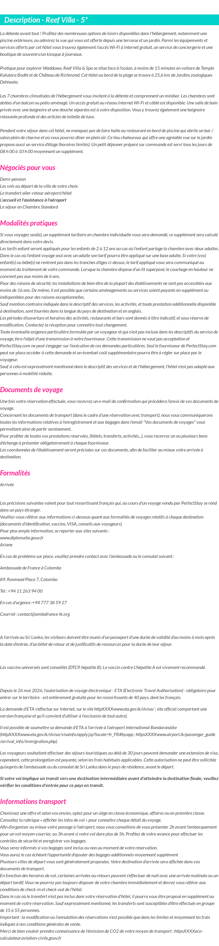 Détails du séjour