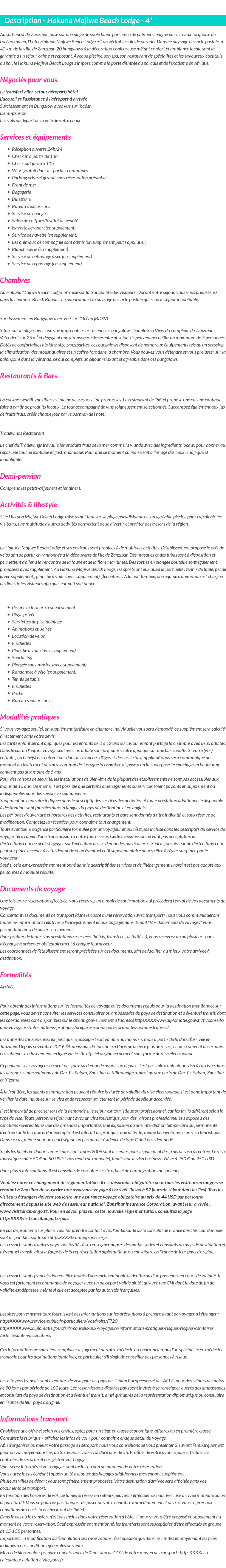 Détails du séjour