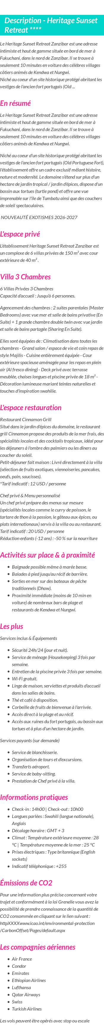 Détails du séjour